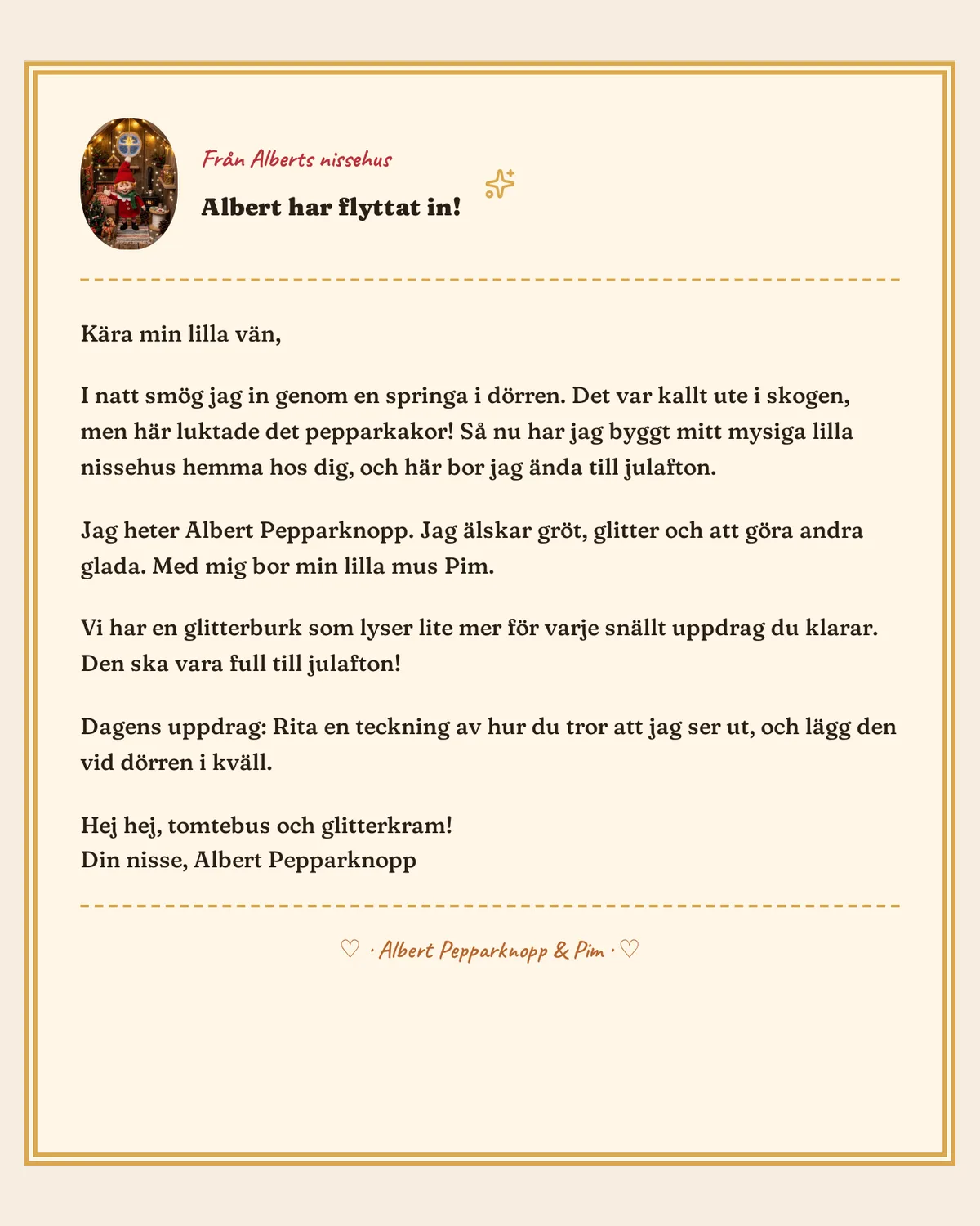 Gratis nissebrev du kan skrive ut – Albert Pepperknapp har flyttet inn